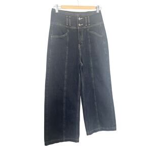 Mustard Seed Black Denim Wide Leg Contrast White Stitching Cropped Pants Sz. M